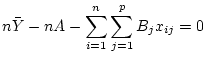$\displaystyle n\bar{Y} -nA -\sum_{i=1}^n\sum_{j=1}^pB_jx_{ij}=0
$